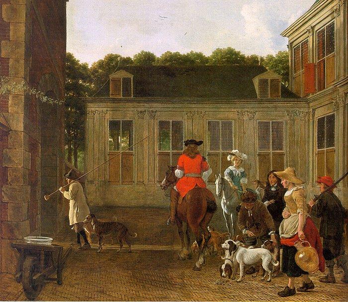Ludolf de Jongh Hunting Party in the Courtyard of a Country House oil painting picture